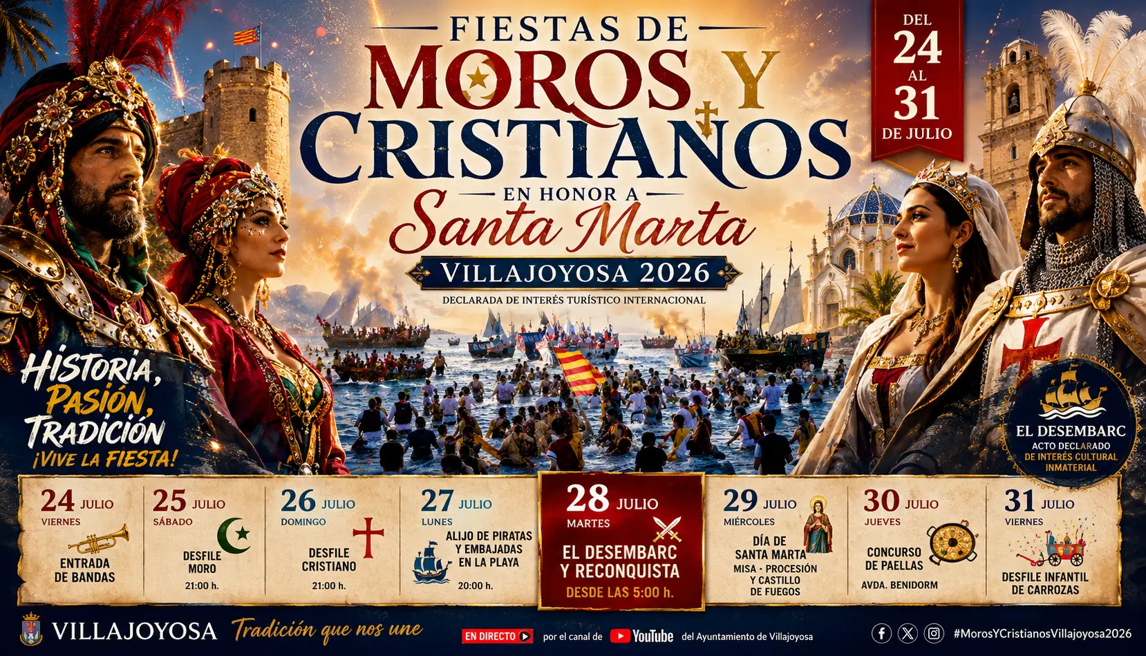Fiestas mayores patronales Consulta la programación completa de los Moros y Cristianos de Villajoyosa 2026