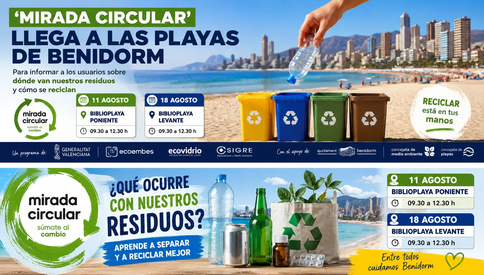 ‘Mirada circular’ vuelve a las playas de Benidorm para enseñar cómo separar y reciclar los residuos ‘Mirada circular’ vuelve a las playas de Benidorm para enseñar cómo separar y reciclar los residuos