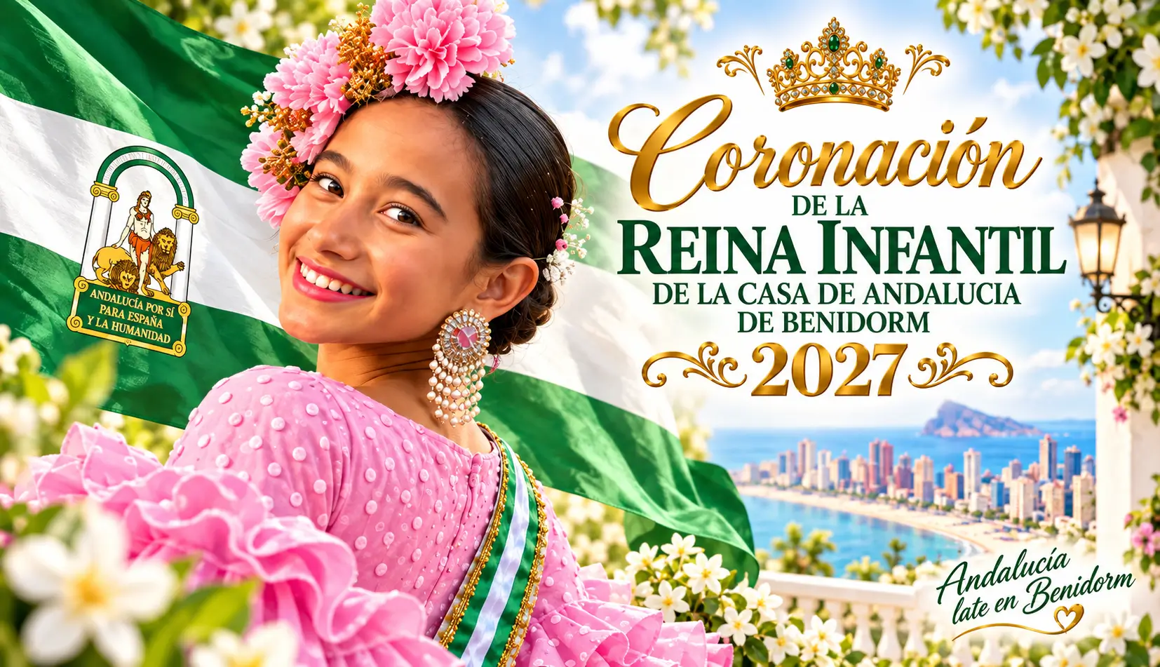 Benidorm corona su ilusión: Nahiara, nueva Reina Infantil 2027 de la Casa de Andalucía